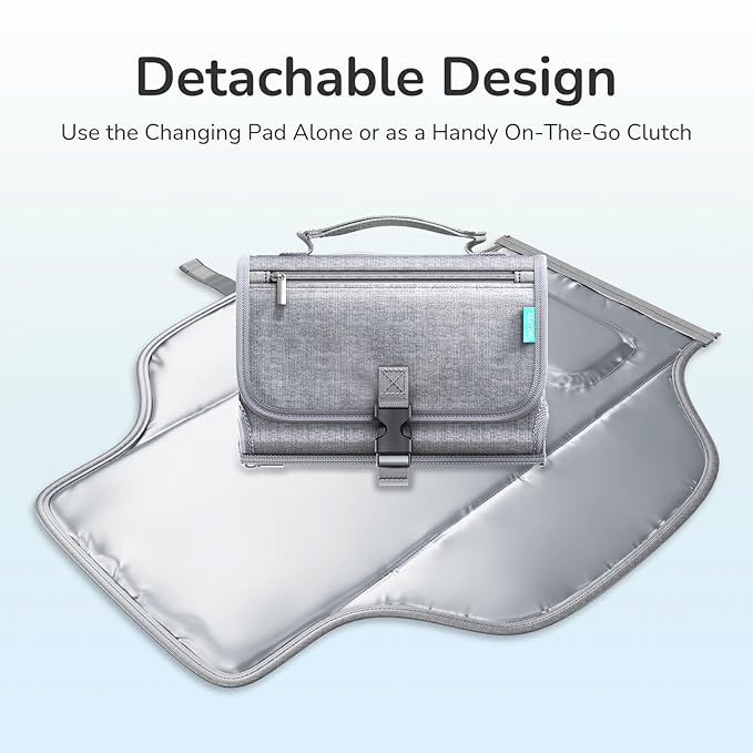 Portable Diaper Changing Pad with Shoulder Strap, Detachable Travel Changing Pad with Baby Wipes Pocket, Gifts for Baby Shower, Newborn Girls and Boys (Austere Grey)