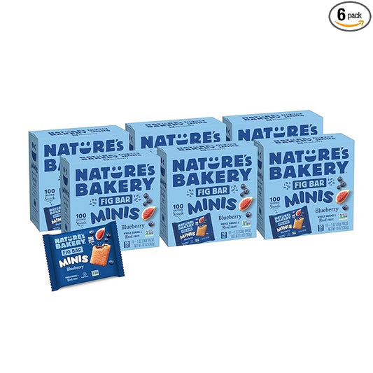 Nature's Bakery Fig Bar Minis, Blueberry, Whole Grain, Vegan Friendly, Kosher, Non-GMO, 10 Ounce (Pack of 6)