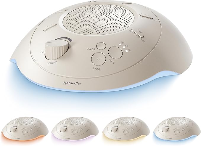 Homedics Sleep Better Portable Sound Machine, Night Light,12 Soothing Sounds Including White Noise, Rain, and Thunderstorm, Ultra-Portable Design, Auto-Off Timer, Ideal for Travel & Baby Sleep, Cream