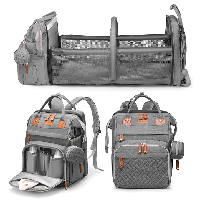 Jeryswet Baby Diaper Bags with Changing Station, Waterproof Large Capacity Diaper Bag Backpack for Moms Dads with USB Charging Port and Stroller Straps, Baby Shower Gifts, Grey