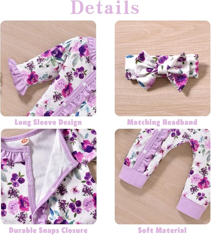 Aalizzwell Baby Girls Romper Outfit Fall Winter Clothes with Accessories