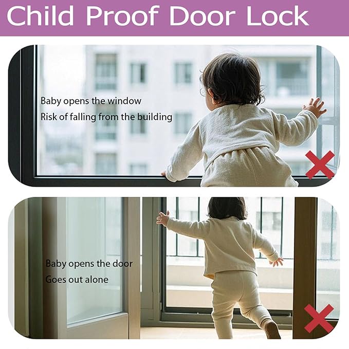 Child Proof Door Lock with Adjustable Strap, 3M Adhesive Safety Locks for Baby & Pets, No Tools Needed 2 Pack