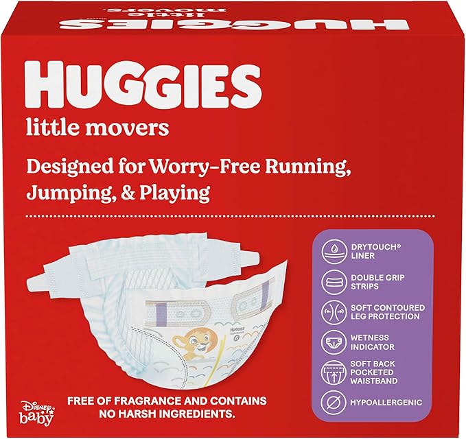 Huggies Size 4 Diapers, Little Movers Baby Diapers, Size 4 (22-37 lbs), 58 Count