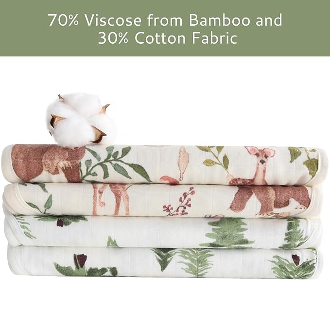 LifeTree Muslin Baby Burp Cloths - Soft 2 Pack Viscose from Bamboo Cotton Large 22'' by 10'' Absorbent Milk Spit Up Rags - Burping Cloths for Newborn, Girls Boys, Woodland Animals & Pine Tree