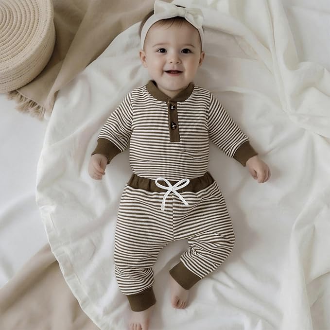 CIYCUIT Newborn Baby Boy Clothes Ribbed Knit Long Sleeve Bodysuit Pants 2-Piece Fall Winter Outfits