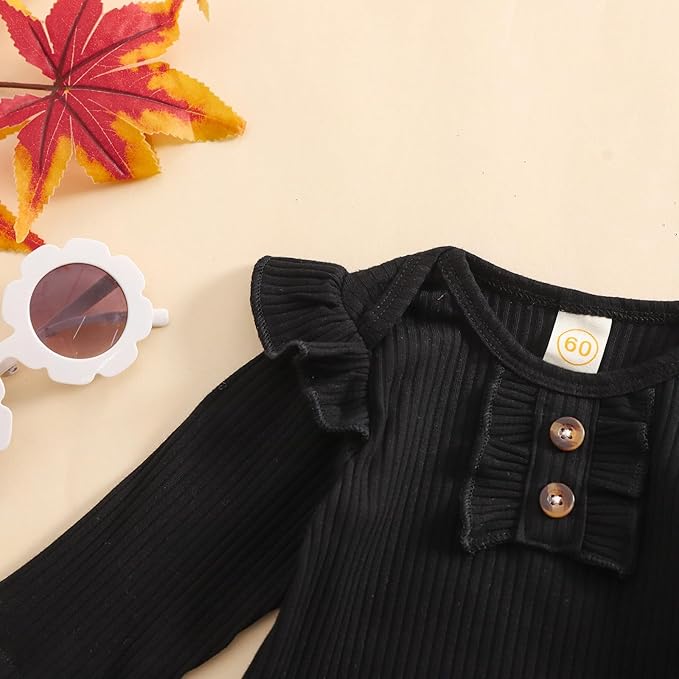 Baby Girls Clothes Ribbed Romper Bodysuit Pants Headband Set Fall Winter Outfits