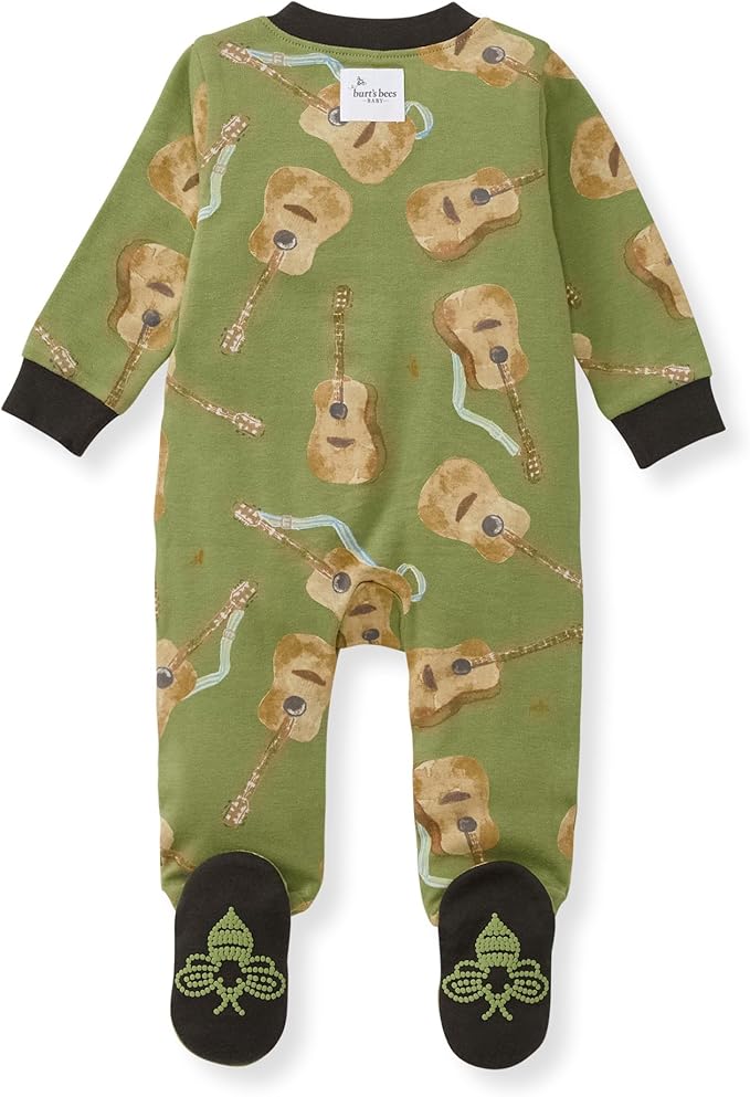 Burt's Bees Baby Baby Girls Pajamas, Zip Front Non-Slip Footed Sleeper Pjs, 100% Organic Cotton