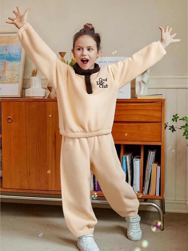 YOUNGER TREE Toddler Boy Girl Clothes Fleece Fall Winter Outfit Baby Long Sleeve Button Sweatshirt and Pants Sweatsuits Set