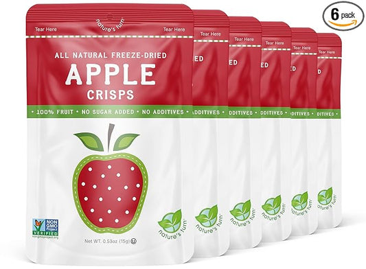 Nature’s Turn Freeze-Dried Apple Crisps – Healthy, Gluten-Free, Crispy & Delicious, Plant-Based Snack, Ideal for Cereal, Smoothies, School Lunches, & On-the-Go, Pack of 6 (0.53 oz Each)