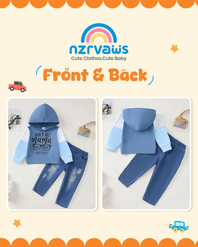 NZRVAWS Baby Boy Clothes Toddler Boy Outfit 2 3 4T 6 12 18 24 Month Fall Winter Hoodie Ripped Jeans Clothing