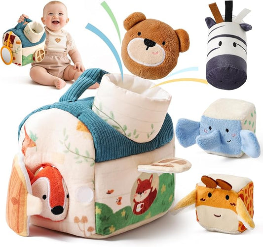 Youuys Baby Toys 6 -12 Months - Jungle Soft Stuffed Animal Set with Rattle, Crinkle Paper, Squeaker, Mirror - Toddlers Sensory Montessori Toy for 6 Month Old Babies, 1-3 Year Old Boy Girl Gifts