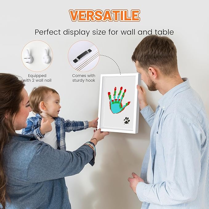 Family Handprint Kit, DIY Craft Keepsake Frame, Personalized Hand Print Ornament, Home Decor,Family Gifts for New Parents, Grandparents, Father's Day, Mother's Day, Anniversary, Christmas (White)