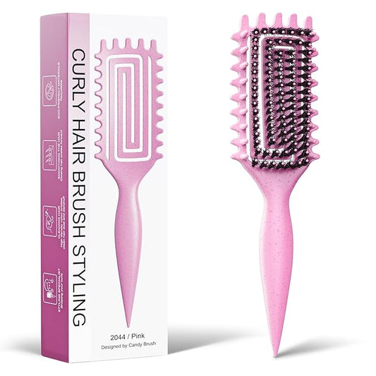 Curly Hair Brush, Curl Defining Brush with Soft Boar Bristles Detangling Tangled Glides, Wide-Teeth Design Effortlessly Shaping & Defining Curls, Curling Definer for Wet & Dry Hair (Pink)