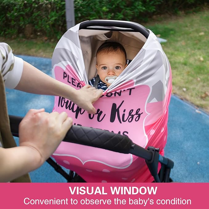 Metplus No Touch Sign Car Seat Cover for Babies, Mom Nursing Covers Breastfeeding Scarf, Multi Use Infant Carseat Canopy for Newborn Carrier/Stroller/Shopping Cart, Baby Shower Gifts for Boy Girl
