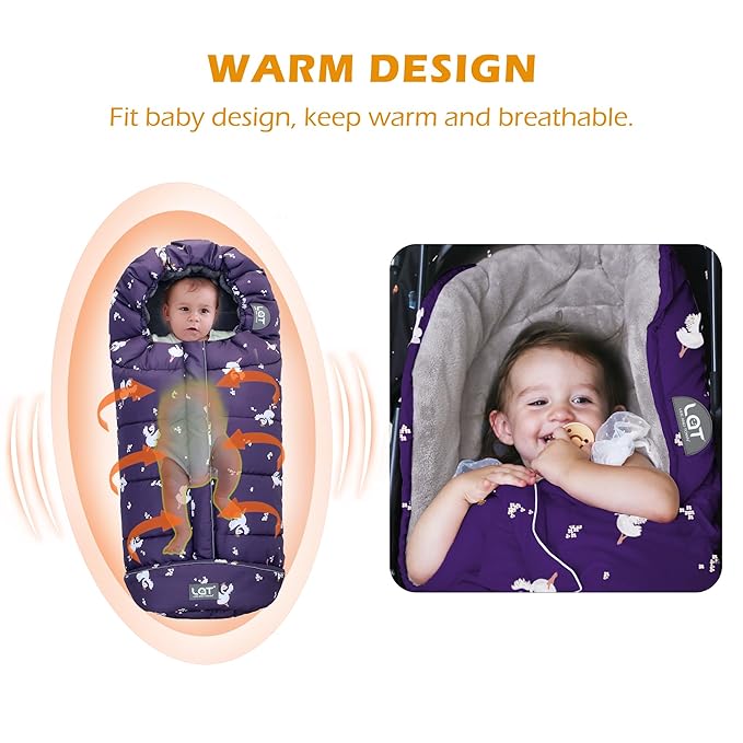 LAT Baby Warm Bunting Bag Universal,Stroller Sleeping Bag Cold Weather,Waterproof Toddler Footmuff(Basic,Purple Swan)