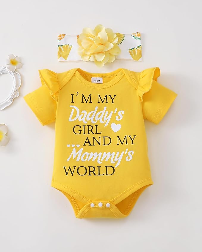 SUNNY PIGGY Newborn Baby Girl Clothes Infant Outfits Romper Floral Fall Outfit Bell Bottoms Pant Sets Hat Headband Flowerpant