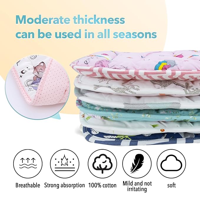 Baby Stroller Cushion,Infant Car Seat Insert-Reversible Universal Breathable and Soft Newborn Stroller Mat,100% Cotton Cover Toddler Seat Pad Liner-34x78cm,1 Pack(Fox+Pink Dots)