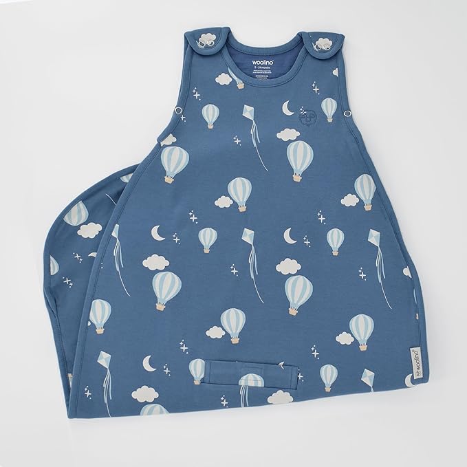 Woolino 4 Season Baby Sleep Sack - Ultimate Baby Sleeping Bag - Merino Wool and Organic Cotton Two-Way Zipper Adjustable Universal Size Sleep Sack (2-24 Months) - Hot Air Balloon