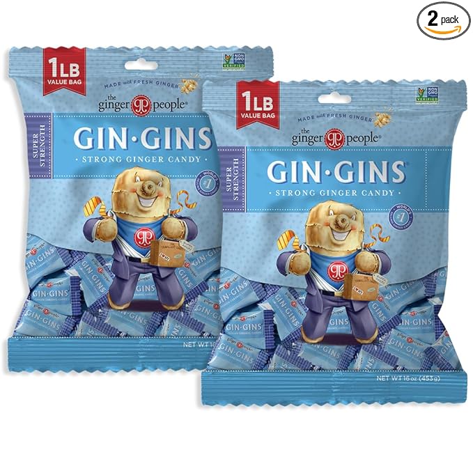 GIN GINS Super Strength – Natural Ginger Candy by The Ginger People – Individually Wrapped Healthy Candy – Super Strength Flavor – Large 1 lb Bag (16oz) – Pack of 2
