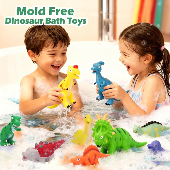 Dinosaur Bath Toys Mold Free: No Hole Bathtub Toys for Baby Toddler Kids