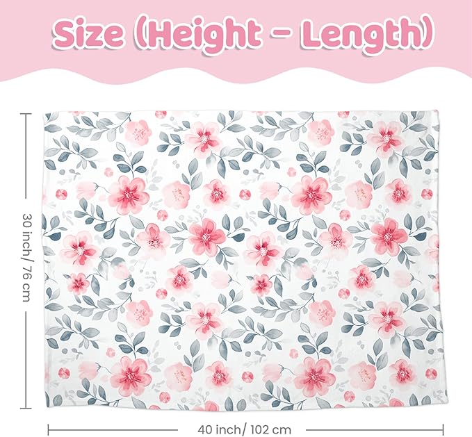 Floral Minky Baby Blanket 30 x 40 Inches for Boys Girls, Soft Plush Receiving Blanket with Dotted Back, Gift for Toddler Newborn Infant Christmas Birthday Baby Shower