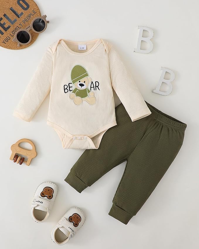 SUNNY PIGGY Baby Boy Clothes Newborn Infant Boys Outfits Romper Hat Pants 3PC Set 0-3 3-6 6-12 12-18 Month Clothing Gift