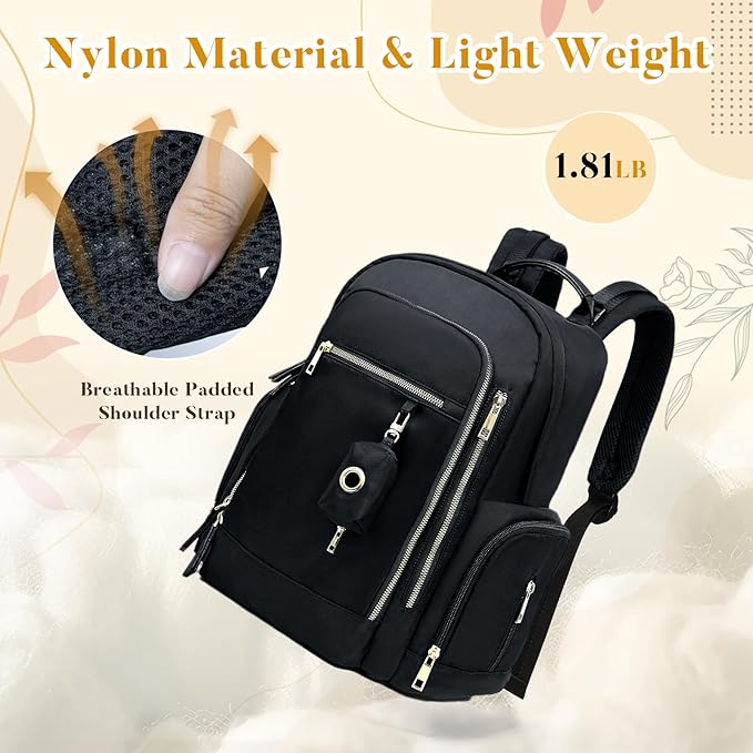 miss fong Diaper Backpack - Mommy & Dad Diaper Bag with Dispenser, 16 Pockets, Large Capacity, Travel & Baby Shower Gifts - Dark Black