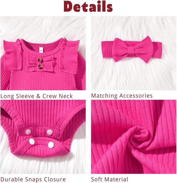 Aalizzwell Preemie Newborn Infant Baby Girls Clothes Ribbed Bodysuit Pants Set Fall Winter Outfits