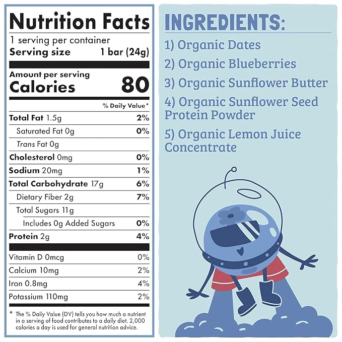 SKOUT Organic Blueberry Blast Real Kids Snack Bars (18 Pack) | Organic Kids Snack Bars | Plant-Based Nutrition, No Added Sugar | Vegan | Gluten, Dairy, Grain, Peanut, Tree Nut & Soy Free