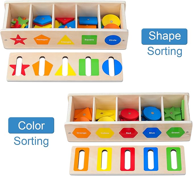Montessori for Toddlers, Magnetic Color Shape Sorting Matching Box,Early Learning Toys,Wooden Educational Toy, Fine Motor Skills Toys for Boys Girls (Blue)