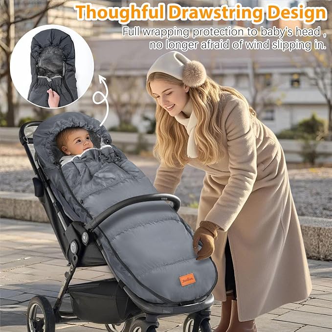 Zooawa Warm Bunting Bag Universal, Waterproof Baby Stroller Sleeping Bag for Cold Weather, Stroller Toddler Footmuff, Extra Thick, Fits 6-36 Months Baby, Gray