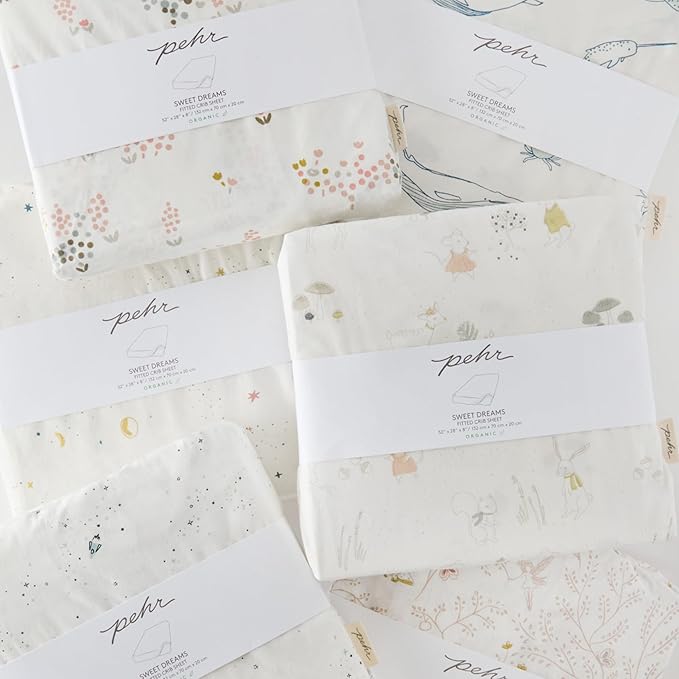 Pehr Crib Sheet, Flower Patch | Breathable Brushed Organic Cotton for Soft Sleep | Fits Standard Crib Mattresses up to 52”L x 28”W x 8”H