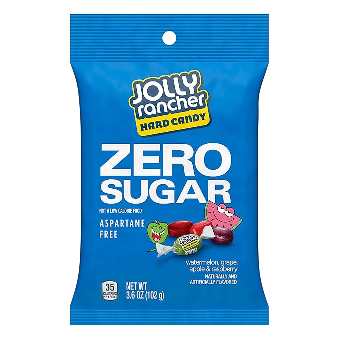 JOLLY RANCHER Zero Sugar Assorted Fruit Flavored Hard Candy Bag, 3.6 oz (Pack of 12)