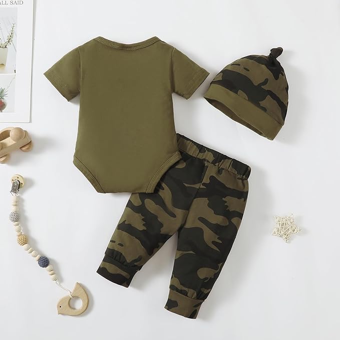 SUNNY PIGGY Baby Boy Clothes Newborn Infant Boys Outfits Romper Hat Pants 3PC Set 0-3 3-6 6-12 12-18 Month Clothing Gift