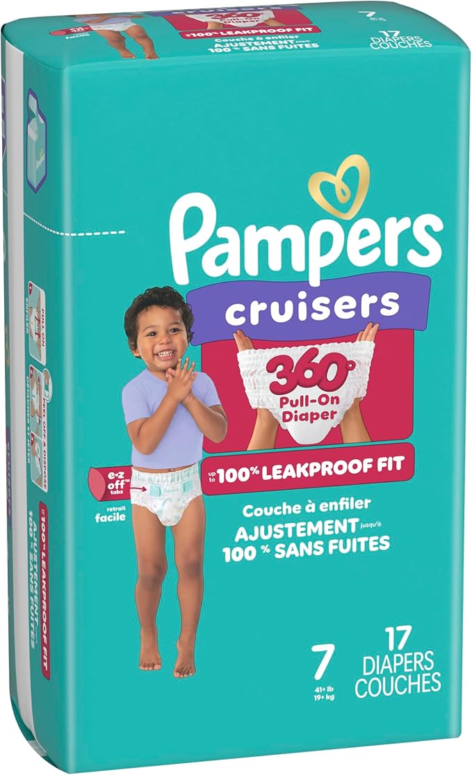 Pampers Diapers - Cruisers 360 - Size 7, 17 Count, Babyproof up to 100% Leakproof Pull-On Diaper (Packaging May Vary)