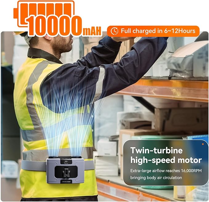 10000mAh Personal Waist Fan, USB Rechargeable Clip The Waist For Working,10 Speed & 40H Cooling and Heatstroke Prevention For Outdoor Travel Camping (K60-gray, 12000mAh)