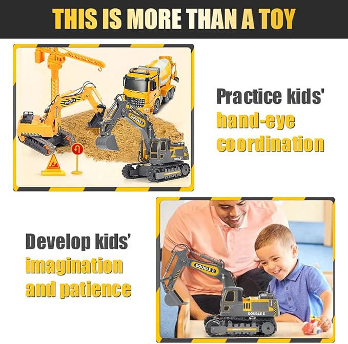 DOUBLE E Remote Control Excavator Toy Construction Toys Tractor Rechargeable Battery RC Vehicles Electric Truck Sandbox Digger Toys for Boys Girls Kids, Gray