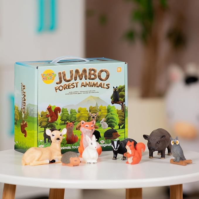 Learning Minds Set of 8 Jumbo Forest Animal Figures - Woodland Animals for Toddlers Age 1-3 - Toy for Kids Age 18 Months Plus - Wild Animal Toys for Kids 1,2,3 Years Old