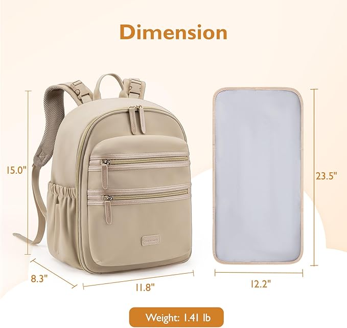 mommore Neoprene Diaper Bag Backpack Small Baby Bag Travel Mini Diaper Backpack for Newborn with Insulated Pockets (Beige)