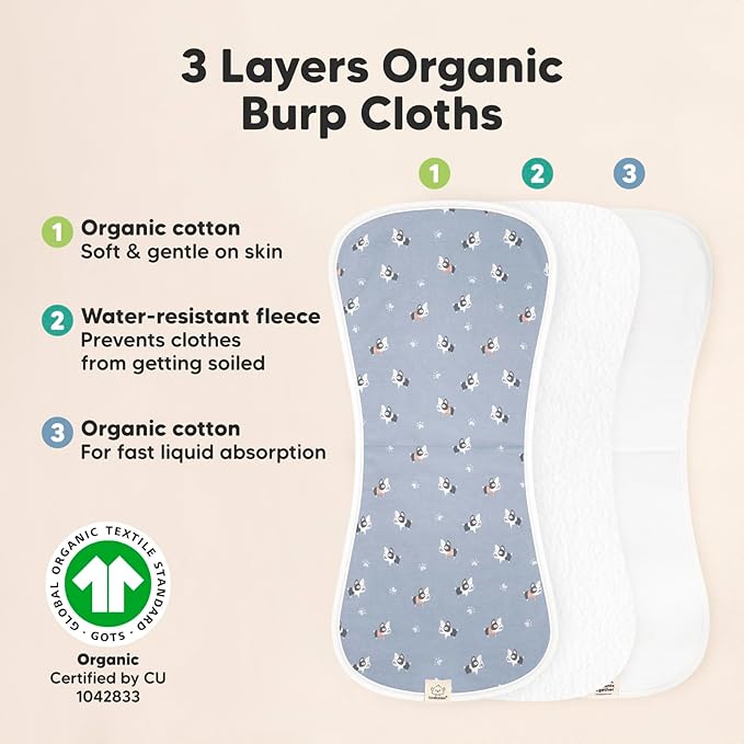 Organic Burp Cloths Baby Boy & Girl - 5-Pack Super Absorbent Cotton Burping Cloths for Babies, Soft & Plush Newborn Spit Up Rags, Infant Towels for Milk Spit Up, Unisex, Large 21" x 10" (Pets & Paws)
