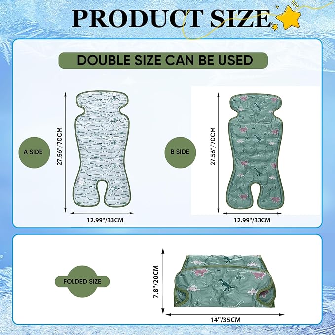 Miracle Baby Gel Car Seat Cooler Pad - Universal Double Sided Cooling Mat for Stroller, Infant Seat & Dining Chair | Summer Ice Cushion | Baby Safety Seat Liner | 1-Pack
