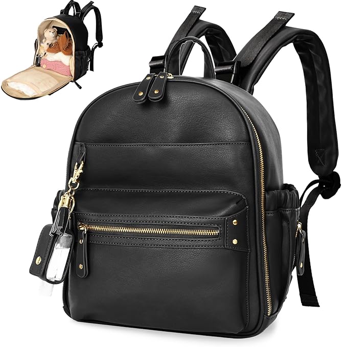 miss fong Small Diaper Bag Mini Diaper Bag Backpack Mini Backpack with 11 Pockets Baby Diaper Bag with Hand Sanitizer Holder, 2 Insulated Pockets-BALCK