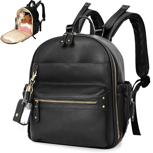 miss fong Small Diaper Bag Mini Diaper Bag Backpack Mini Backpack with 11 Pockets Baby Diaper Bag with Hand Sanitizer Holder, 2 Insulated Pockets-BALCK