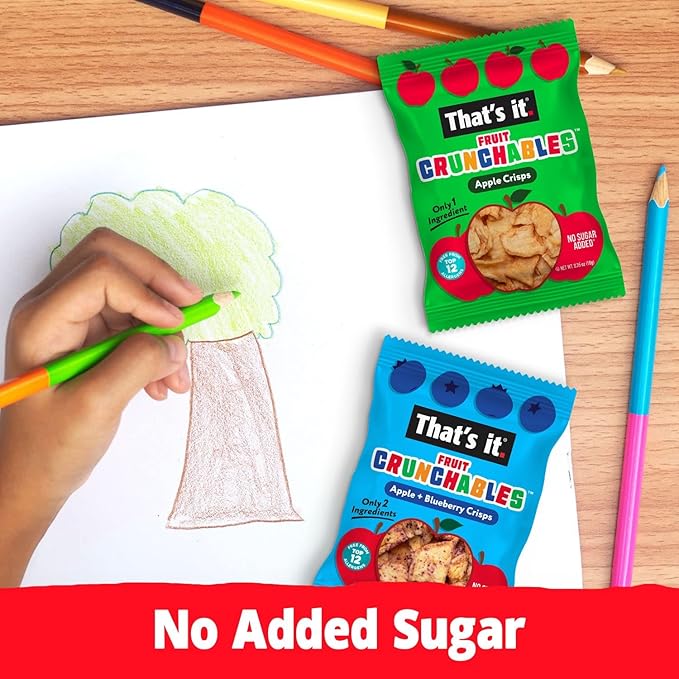 That's it. Fruit Crunchables – 100% Apple + Blueberry Crisps, 15 Pack healthy snacks for kids Plant-Based, Non-GMO, Gluten-Free, No Sugar Added, Healthy Fruit Snacks for Kids & Adults