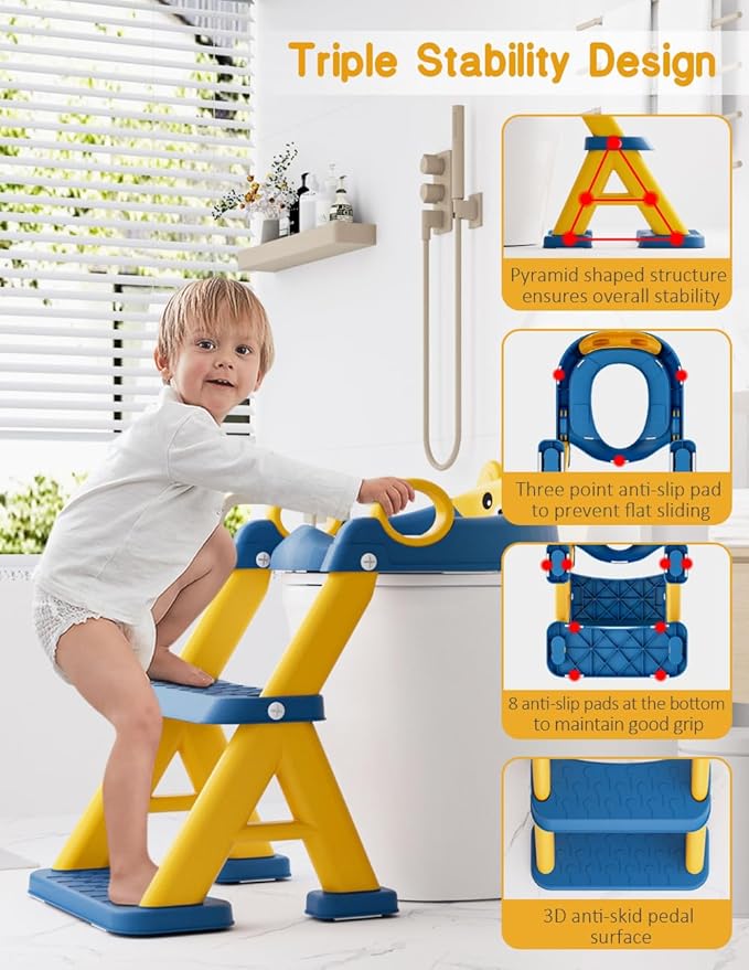 Potty Training Seat, Toddler Toilet Seat With Steps, 2 In 1 Toddler Potty Training Toilet With Splash Guard, Anti-Slip Step Stool Soft Mat, Adjust High Potty Seats For Toddlers Kids Boys Girls
