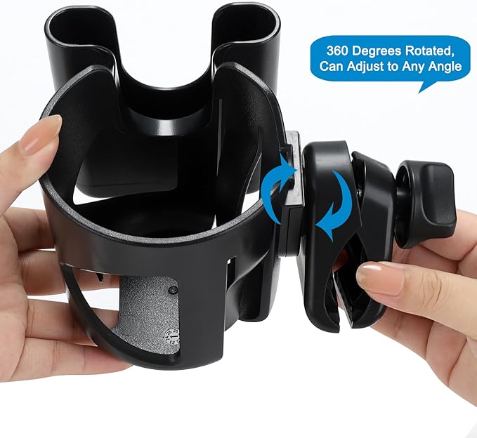 Accmor Universal Cup Holder, Stroller Cup Holder with Phone Holder, 360° Rotatable Large Caliber Designed Bottle Holder for Stroller, Bike, Wheelchair, Walker, Scooter