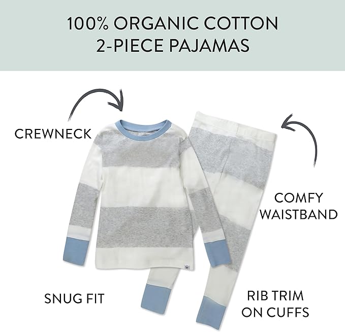 HonestBaby 2-Piece Pajamas Sleepwear Pjs 100% Organic Cotton for Baby, Toddler, Kids, Boy