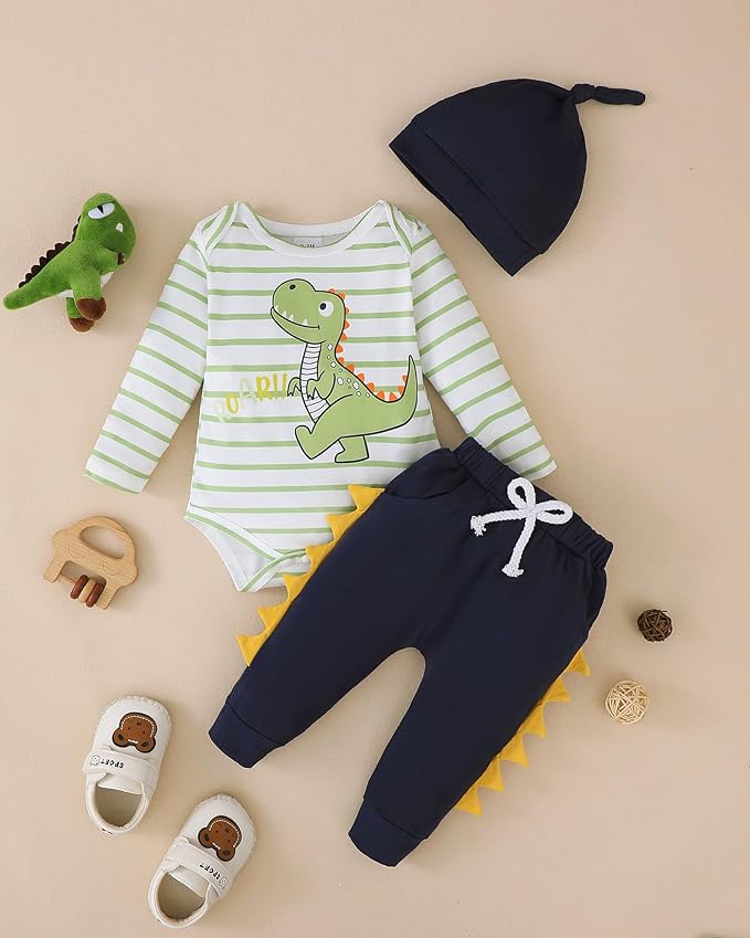 SUNNY PIGGY Baby Boy Clothes Newborn Infant Boys Outfits Romper Hat Pants 3PC Set 0-3 3-6 6-12 12-18 Month Clothing Gift