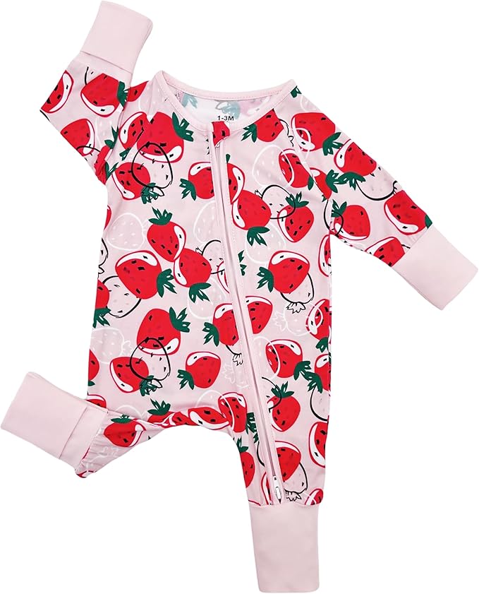 Bow Dream Bamboo Rayon Baby Boy Romper Footed Long Sleeve Footies Newborn Girl Clothes Footless with Zipper and Mitten Cuffs