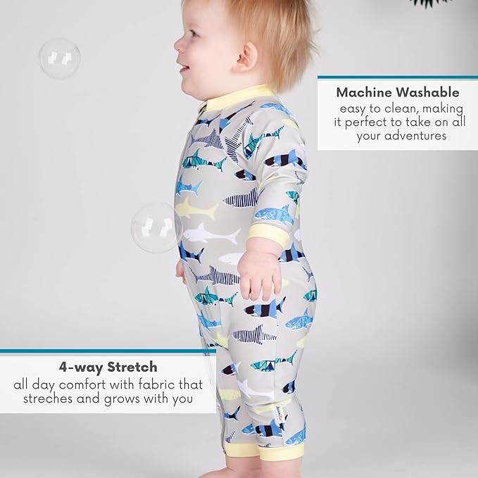 SwimZip Boys' Long-Sleeve UPF 50+ Swimsuit for Baby, Toddler, & Little Boys